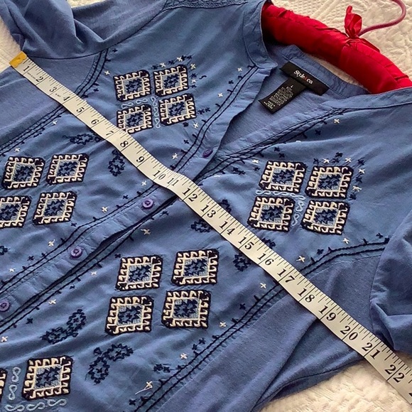 STYLE & CO Embroidered Top L Coastal Granny - Picture 8 of 10